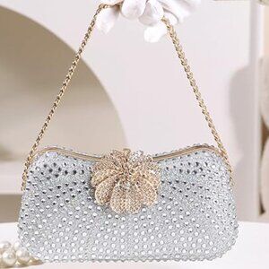 Neiman Marcus Rhinestone Floral Evening Clutch Handbag